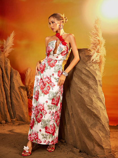 Daelira Halterneck Floral Maxi Dress