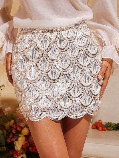 Daelorin Wave Sequin Skirt In Apricot