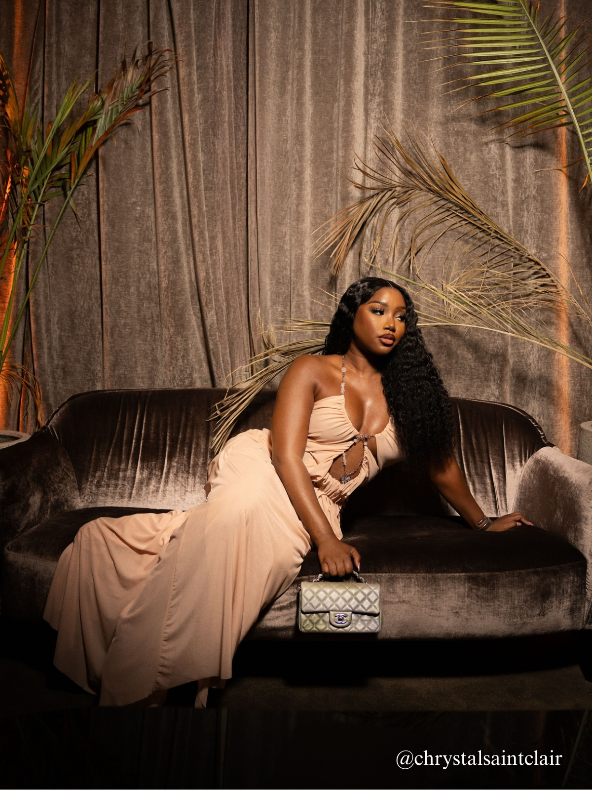 Daiki Halterneck Ruched Maxi Dress In Apricot