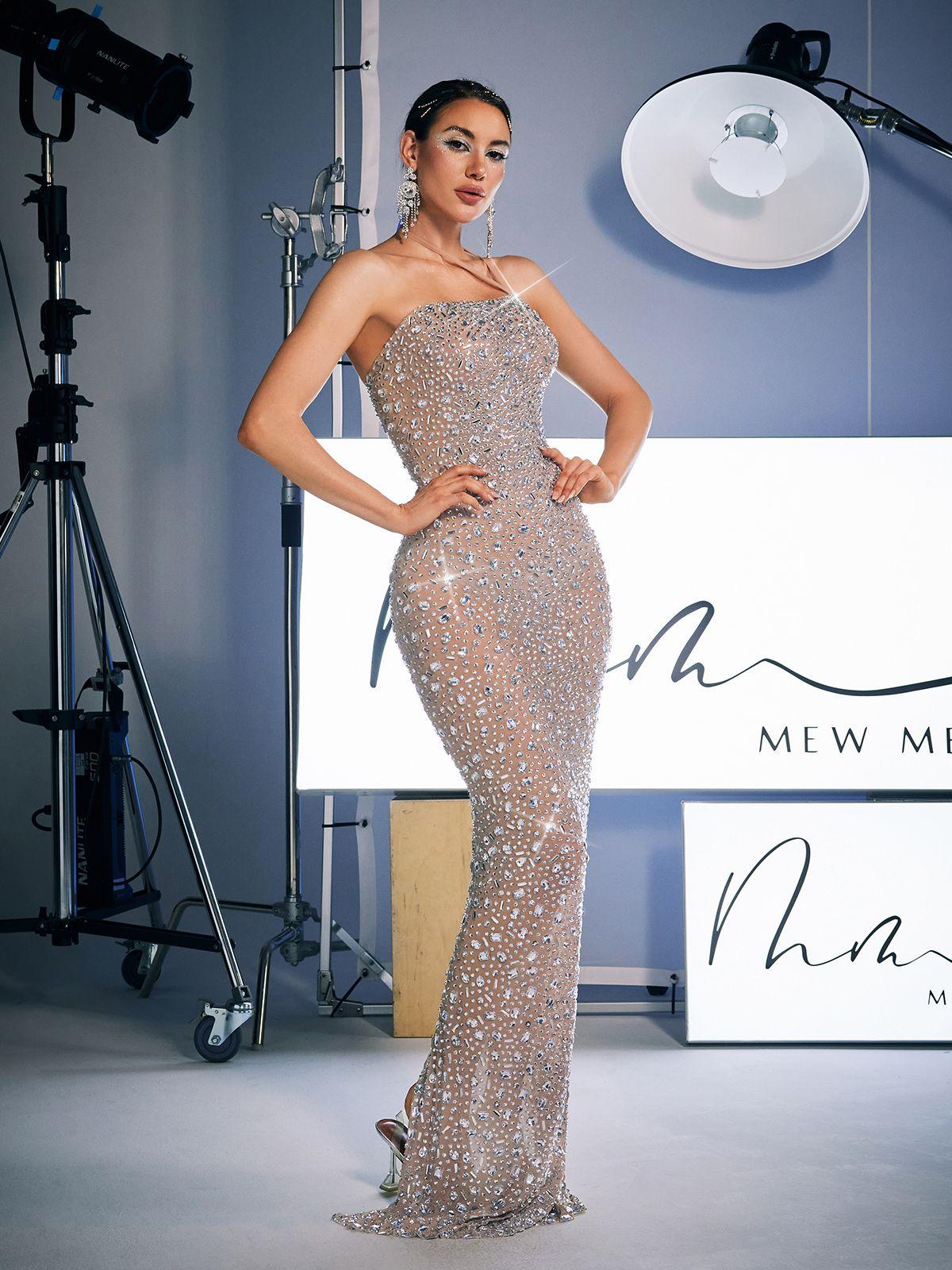 Dakari Halterneck Rhinestone Maxi Dress In Silver