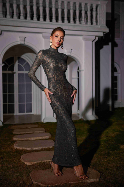 Damien Long Sleeve Lace Maxi Dress In Black