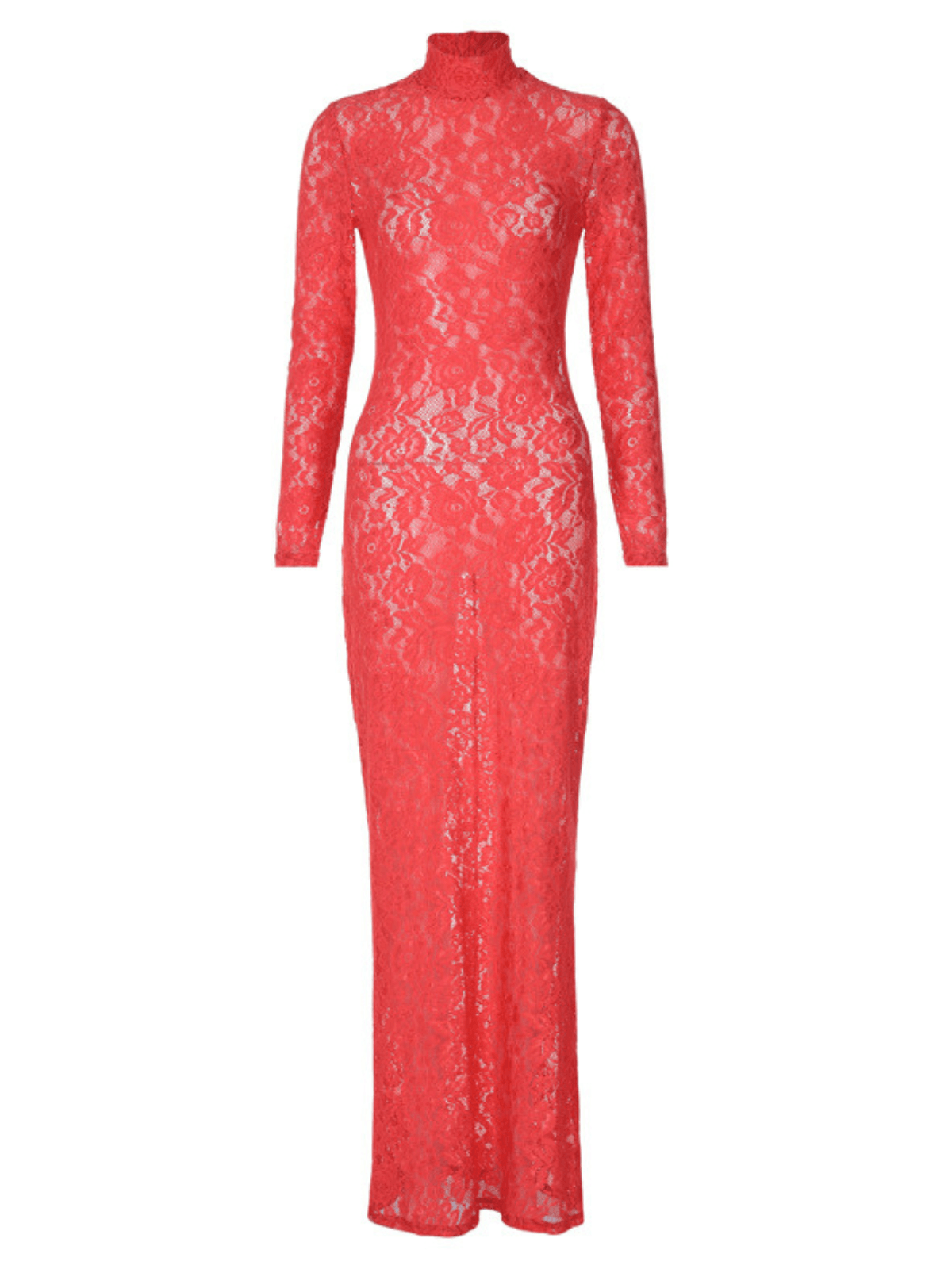 Damien Long Sleeve Lace Maxi Dress In Red