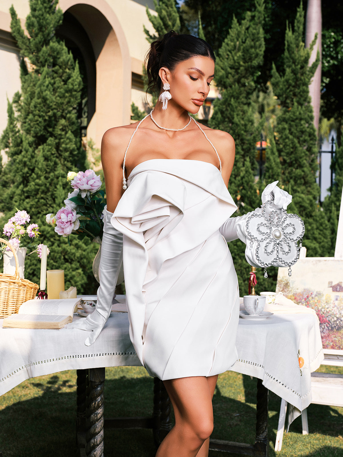 Darlita Strapless Flower Ruched Mini Dress