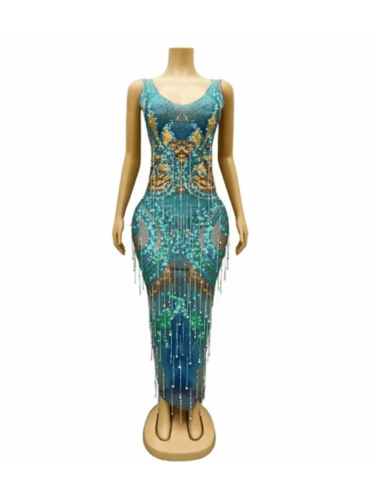 Darrell Print Crystal Fringe Maxi Dress