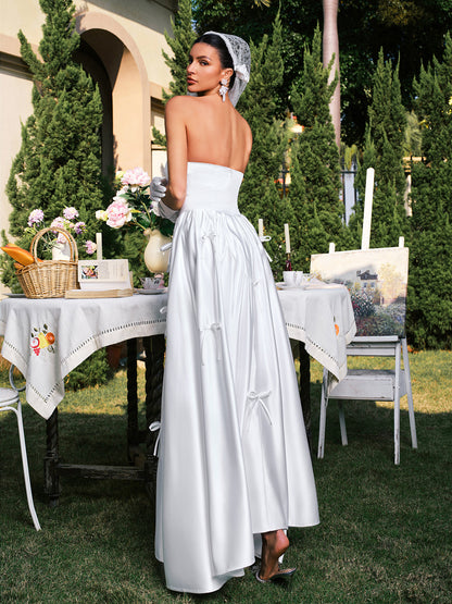 Darvin Strapless Bow Satin Maxi Dress