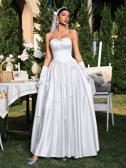 Darvin Strapless Bow Satin Maxi Dress