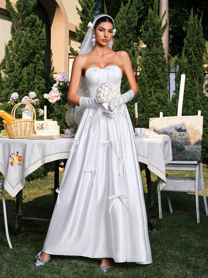 Darvin Strapless Bow Satin Maxi Dress