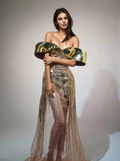 Daryle Off Shoulder Sequin Split Maxi Dress