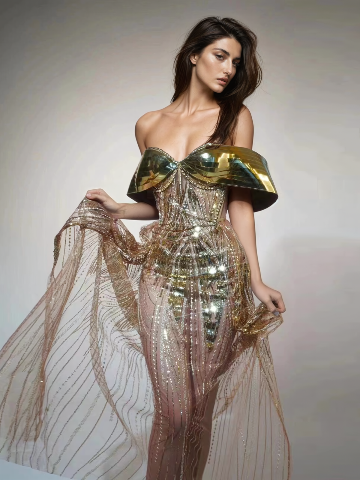 Daryle Off Shoulder Sequin Split Maxi Dress