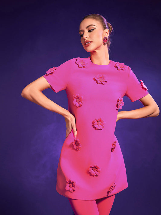 Dashiell Short Sleeve Floral Embellished Mini Dress