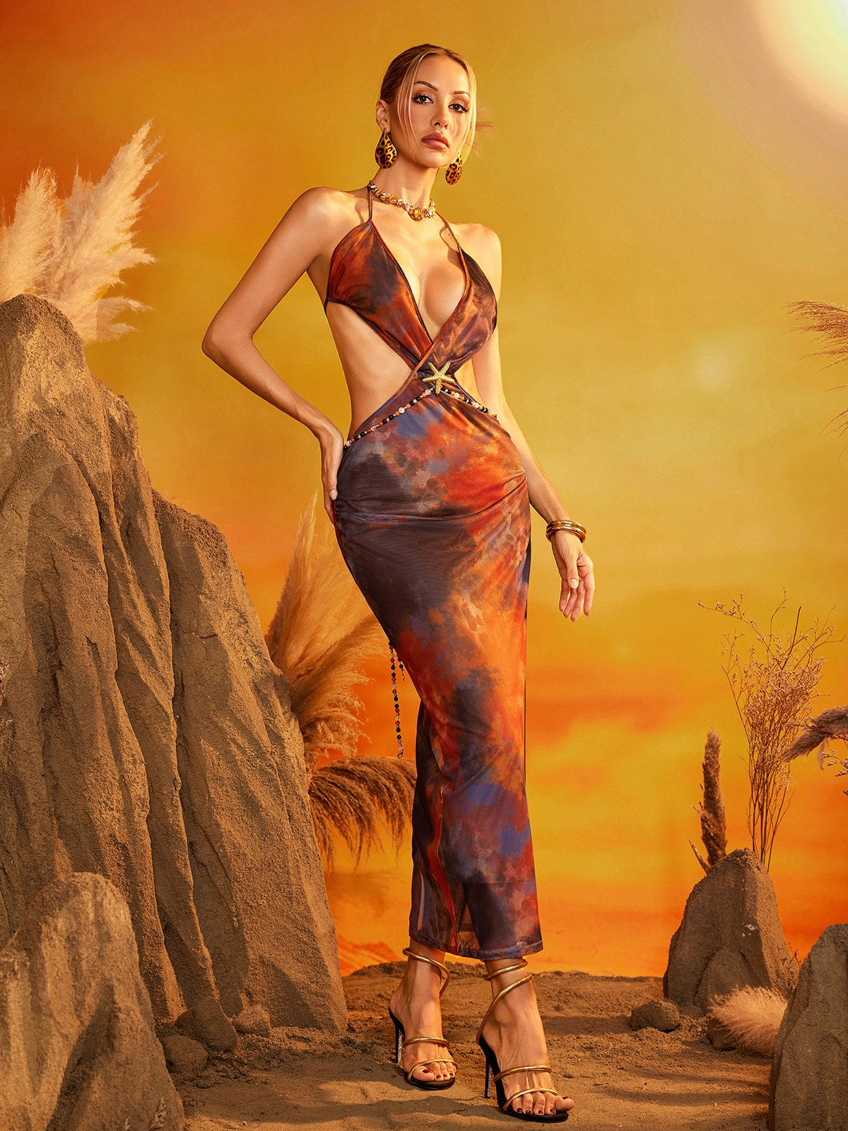 Drixelle Backless Starfish Cutout Midi Dress