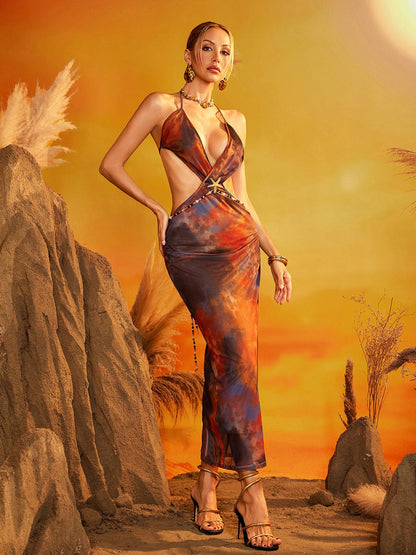 Drixelle Backless Starfish Cutout Midi Dress