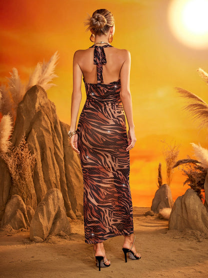 Drynna Cowl Neck Zebra Maxi Dress
