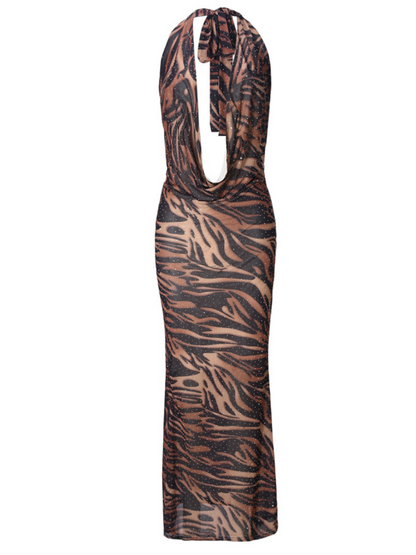 Drynna Cowl Neck Zebra Maxi Dress