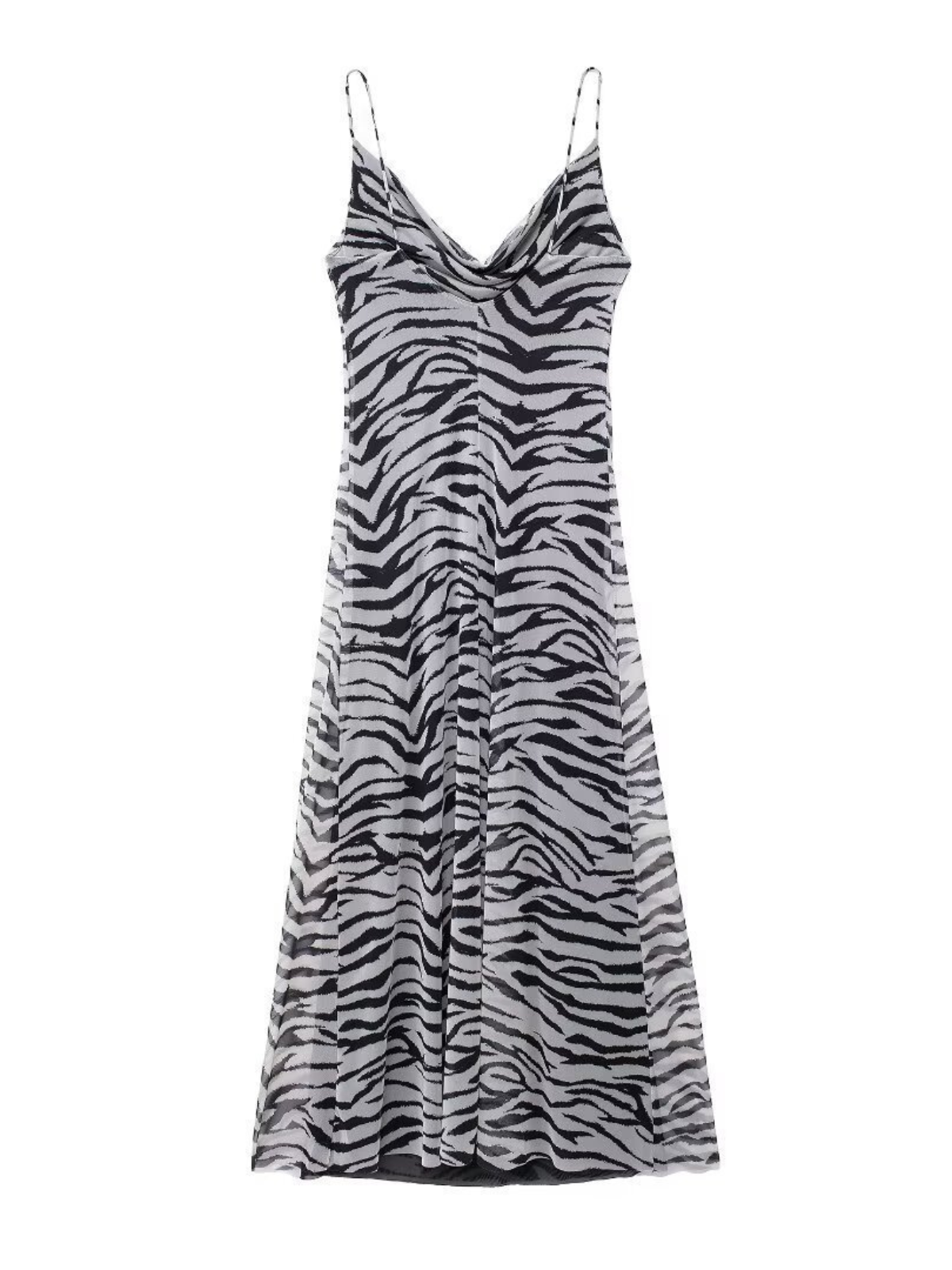 Drynthia Spaghetti Zebra Midi Dress In Grey