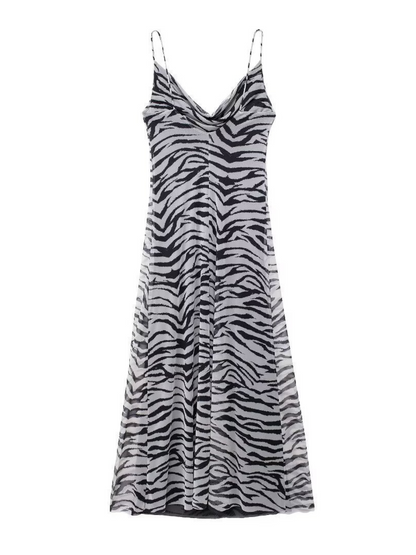 Drynthia Spaghetti Zebra Midi Dress In Grey