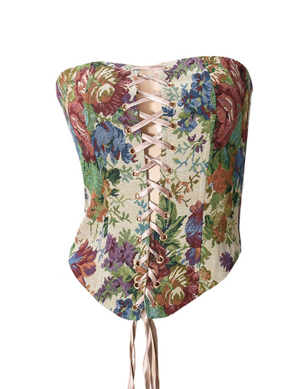 Drynthos Strapless Lace Up Floral Top