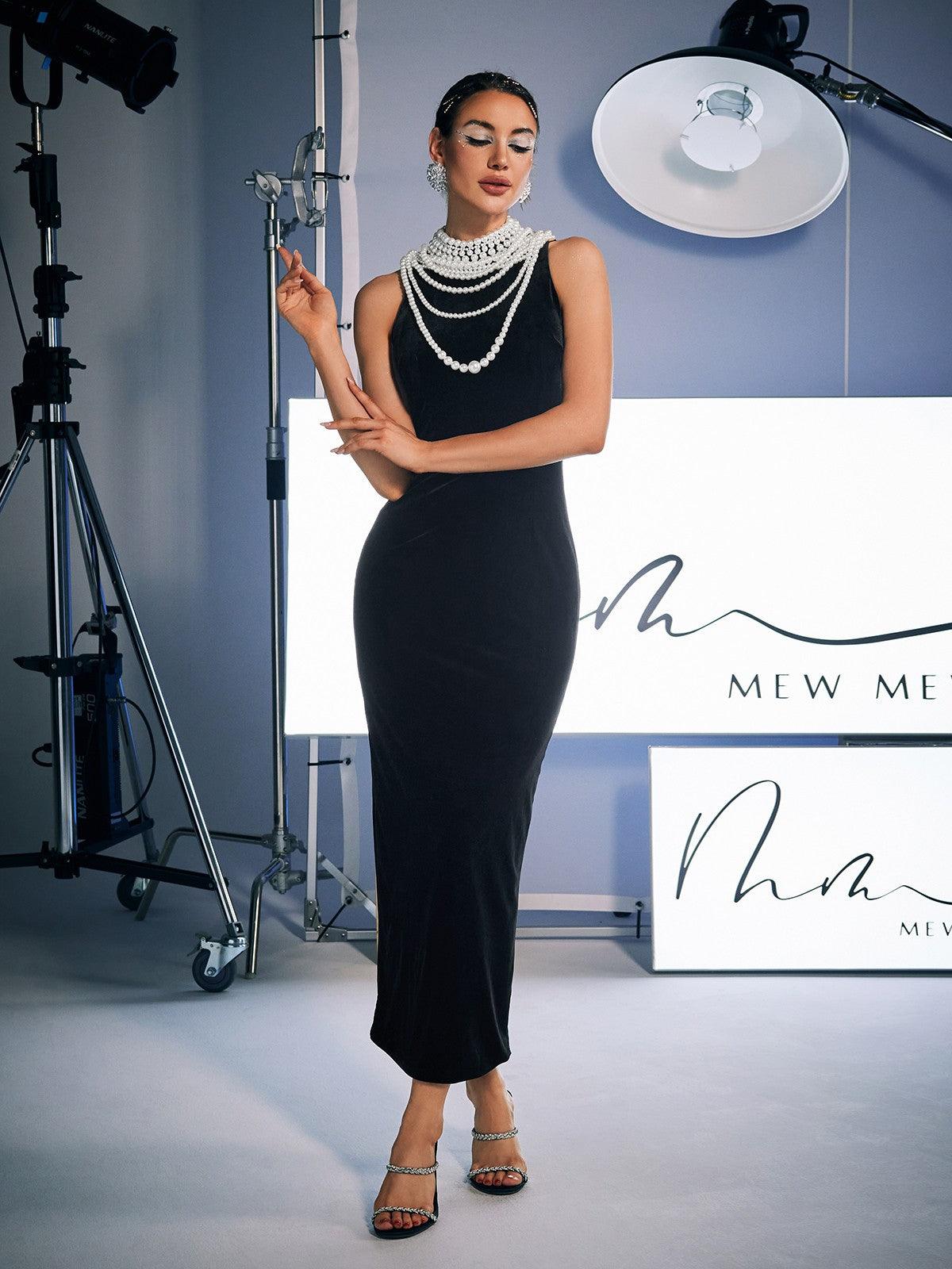 Dustin High Neck Pearl Embellished Maxi Dress