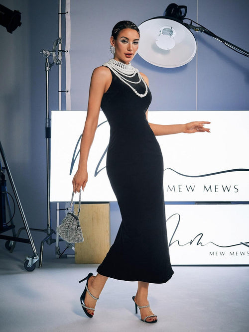 Dustin High Neck Pearl Embellished Maxi Dress