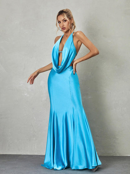 Dymphna Draped Neck Satin Maxi Dress