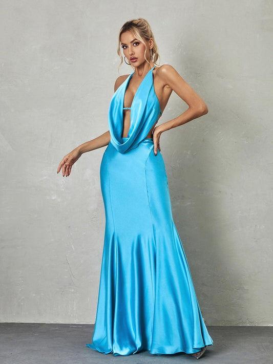 Dymphna Draped Neck Satin Maxi Dress