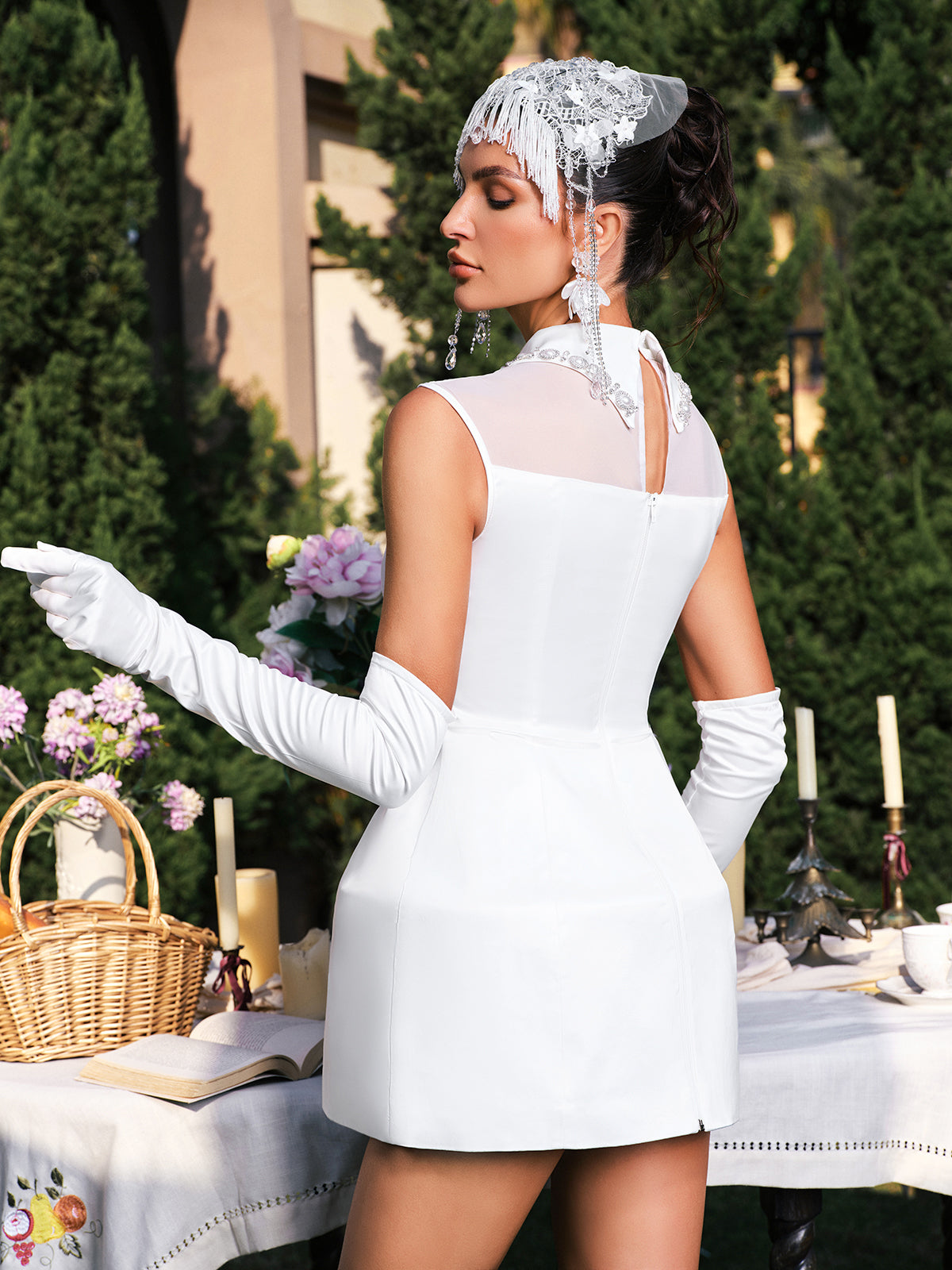 Éabha Folded Collar Pearl Satin Mini Dress