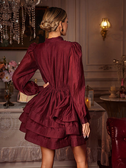 Eairein Long Sleeve Bow Ruffle Mini Dress