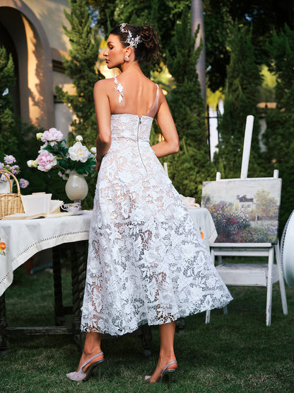 Edena Sleeveless Flower Lace Midi Dress