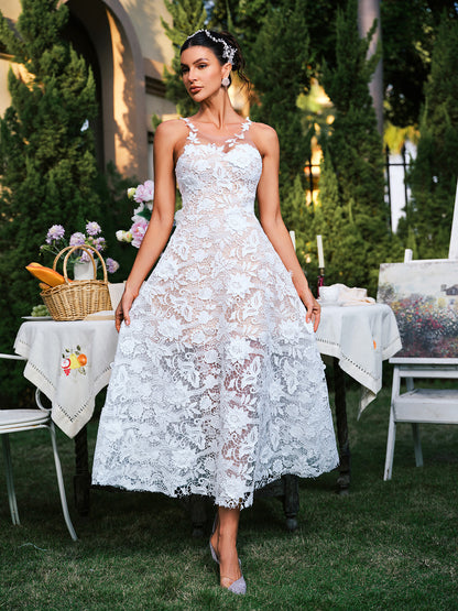 Edena Sleeveless Flower Lace Midi Dress