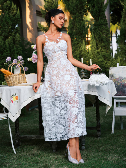 Edena Sleeveless Flower Lace Midi Dress