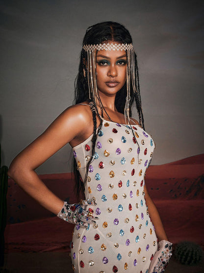 Edgar Spaghetti Rhinestone Mini Dress