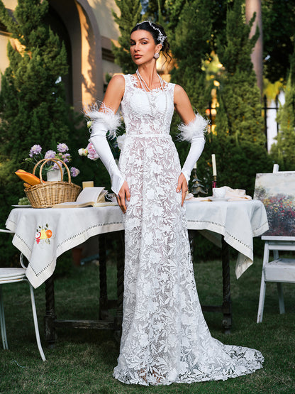 Edison Plunge Neck Floral Lace Maxi Dress