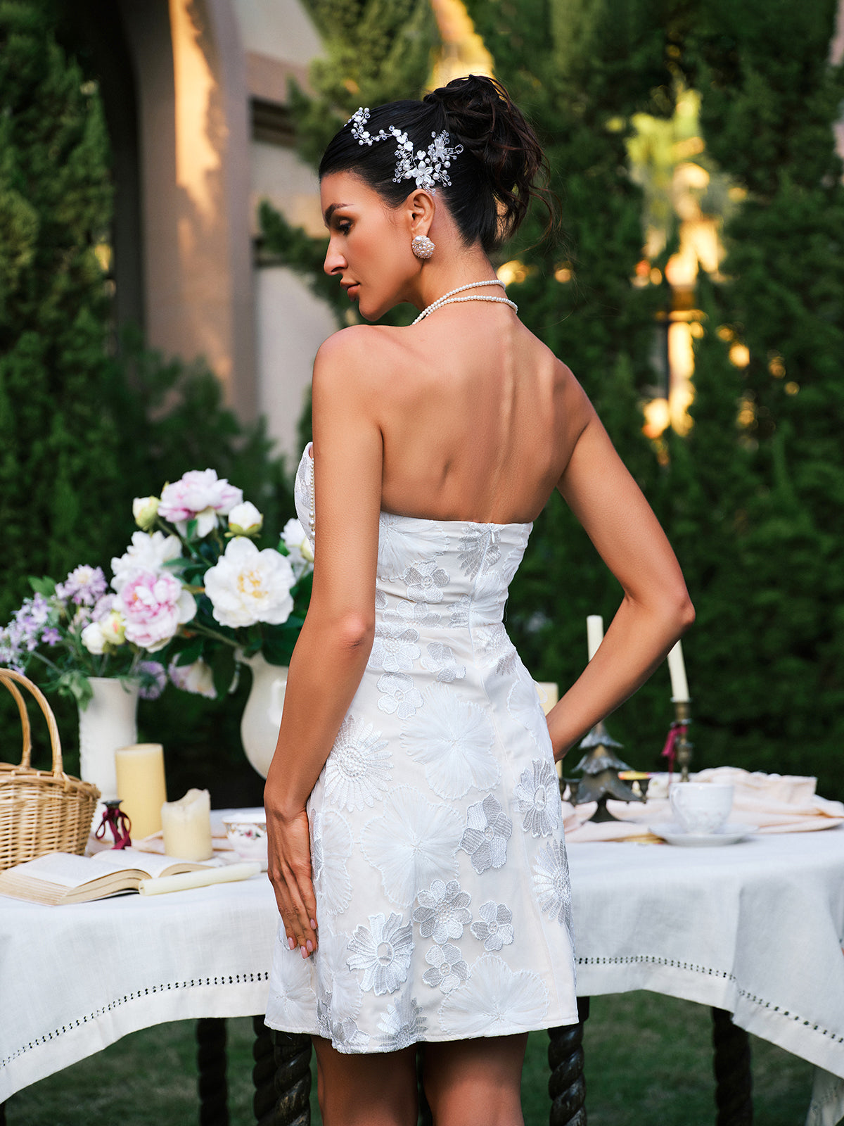 Efharis Strapless Floral Embroidered Mini Dress