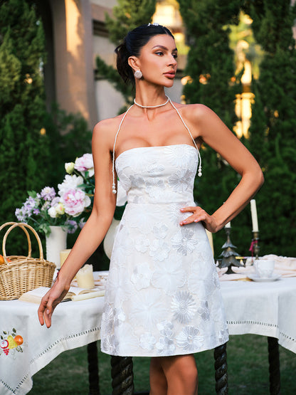 Efharis Strapless Floral Embroidered Mini Dress