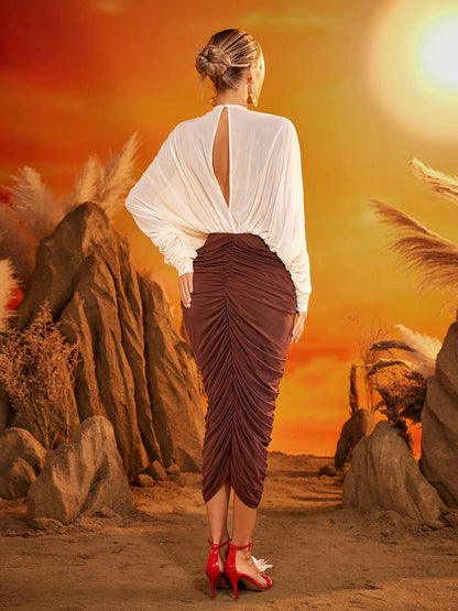 Eldrik V Neck Flower Ruched Midi Dress