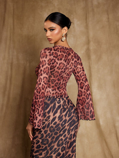 Elestren Flounce Sleeve Leopard Top