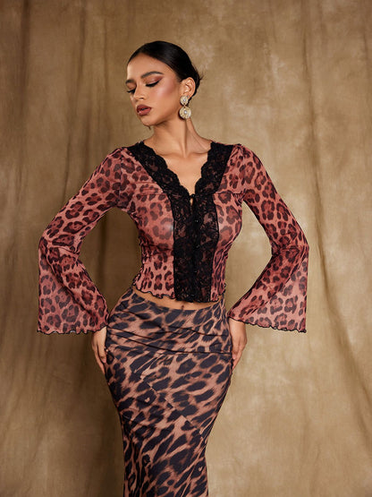Elestren Flounce Sleeve Leopard Top