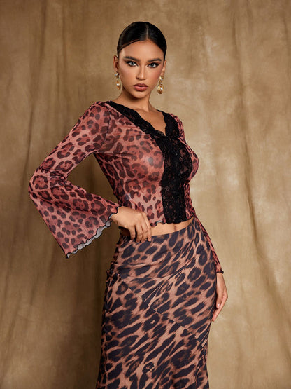 Elestren Flounce Sleeve Leopard Top
