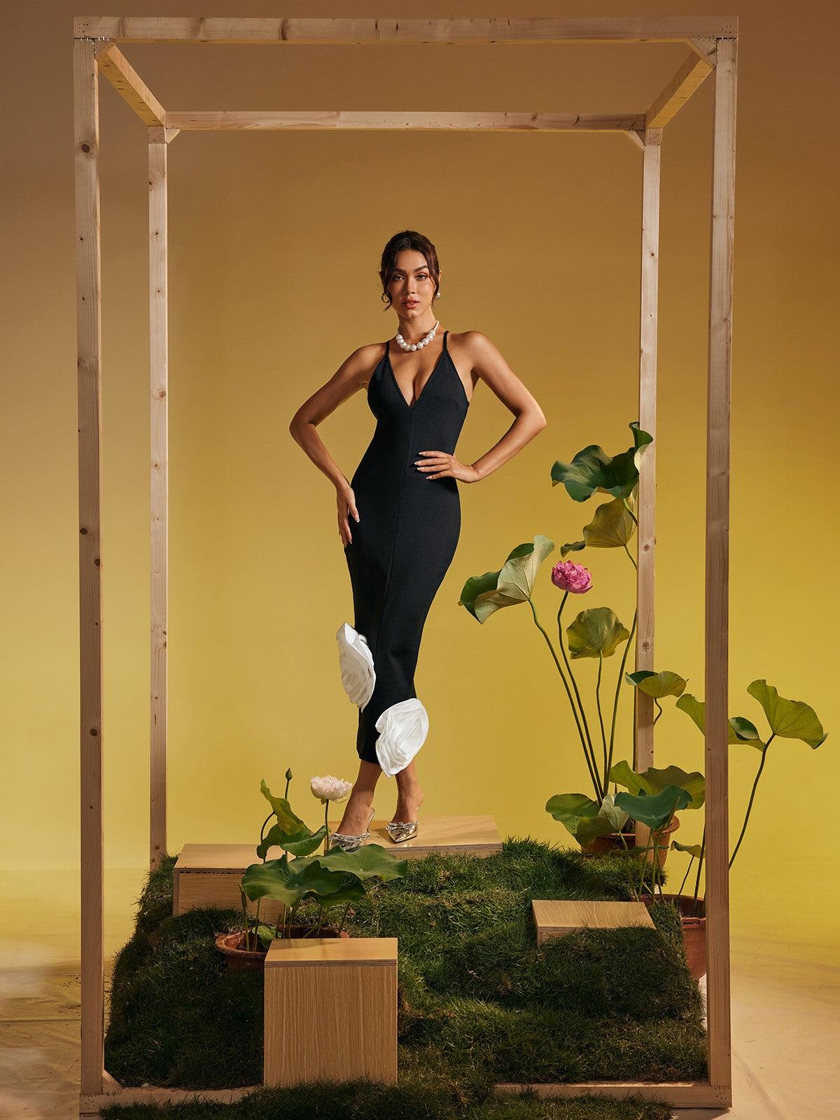 Elihu Spaghetti Flower Bandage Midi Dress