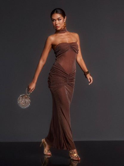 Elveva Strapless Ruched Maxi Dress