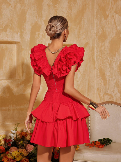 Elyana V Neck Ruffle Tiered Skirt Set