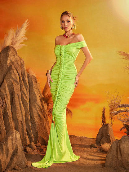 Elyviel Off Shoulder Ruched Maxi Dress
