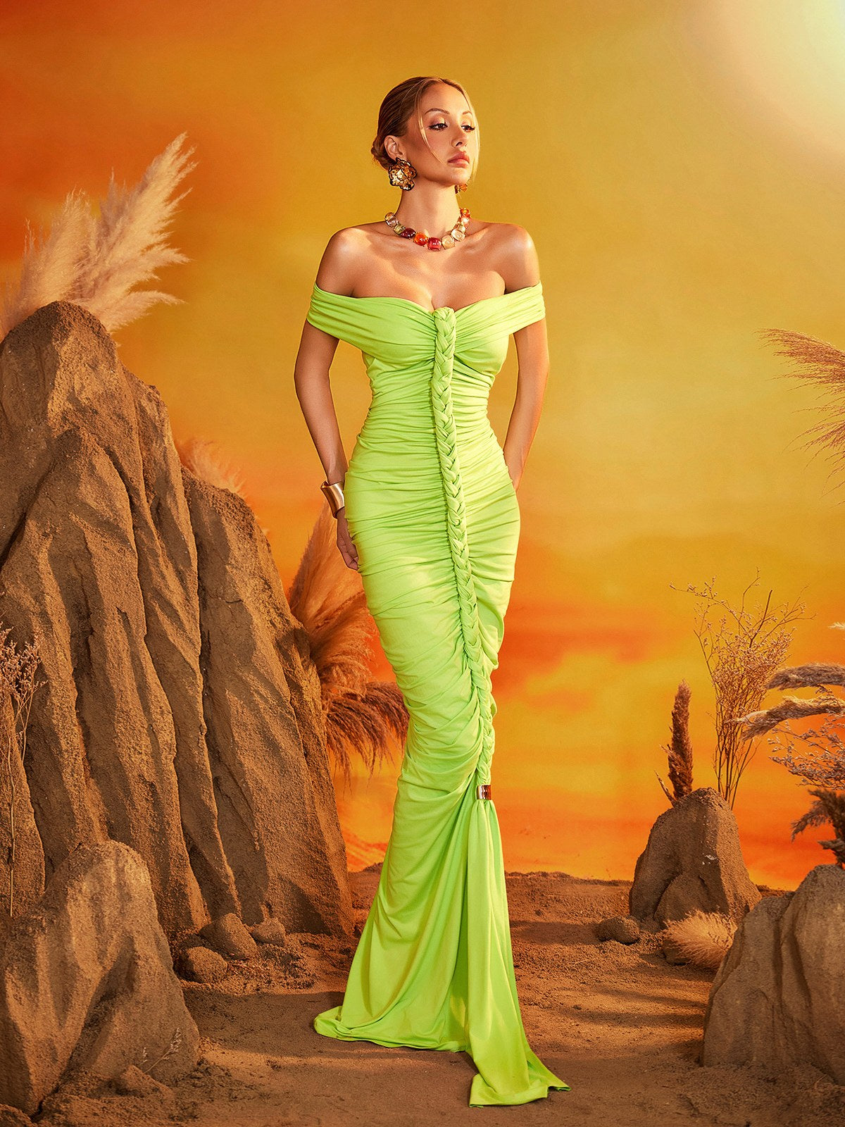 Elyviel Off Shoulder Ruched Maxi Dress