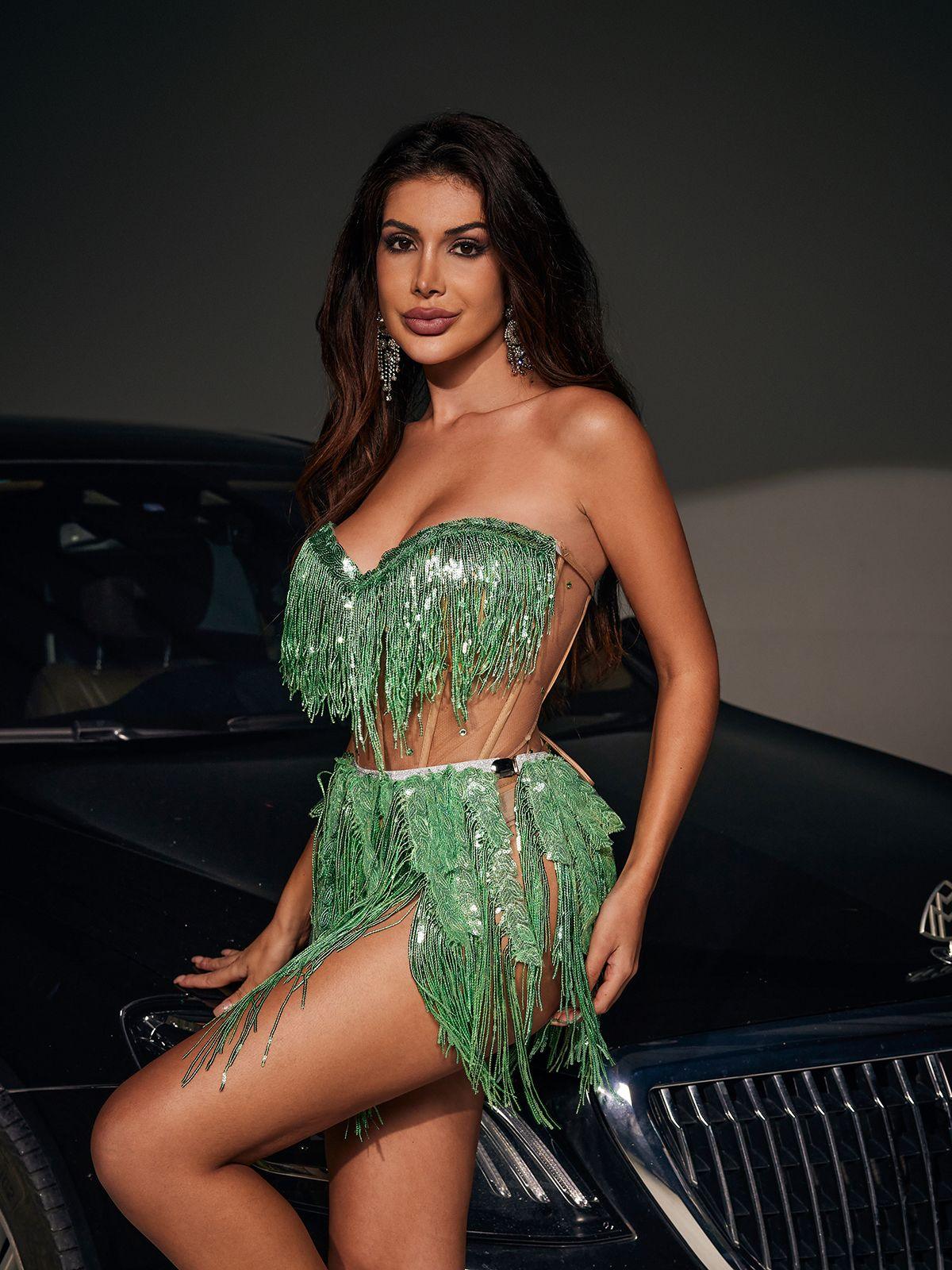 Emani Corset Glitter Fringe Bodysuit