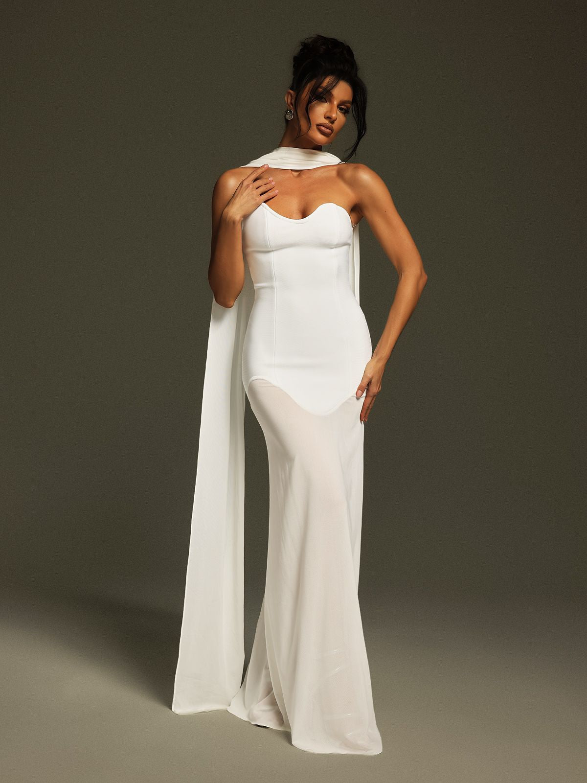 Emine Strapless Draped Bandage Maxi Dress