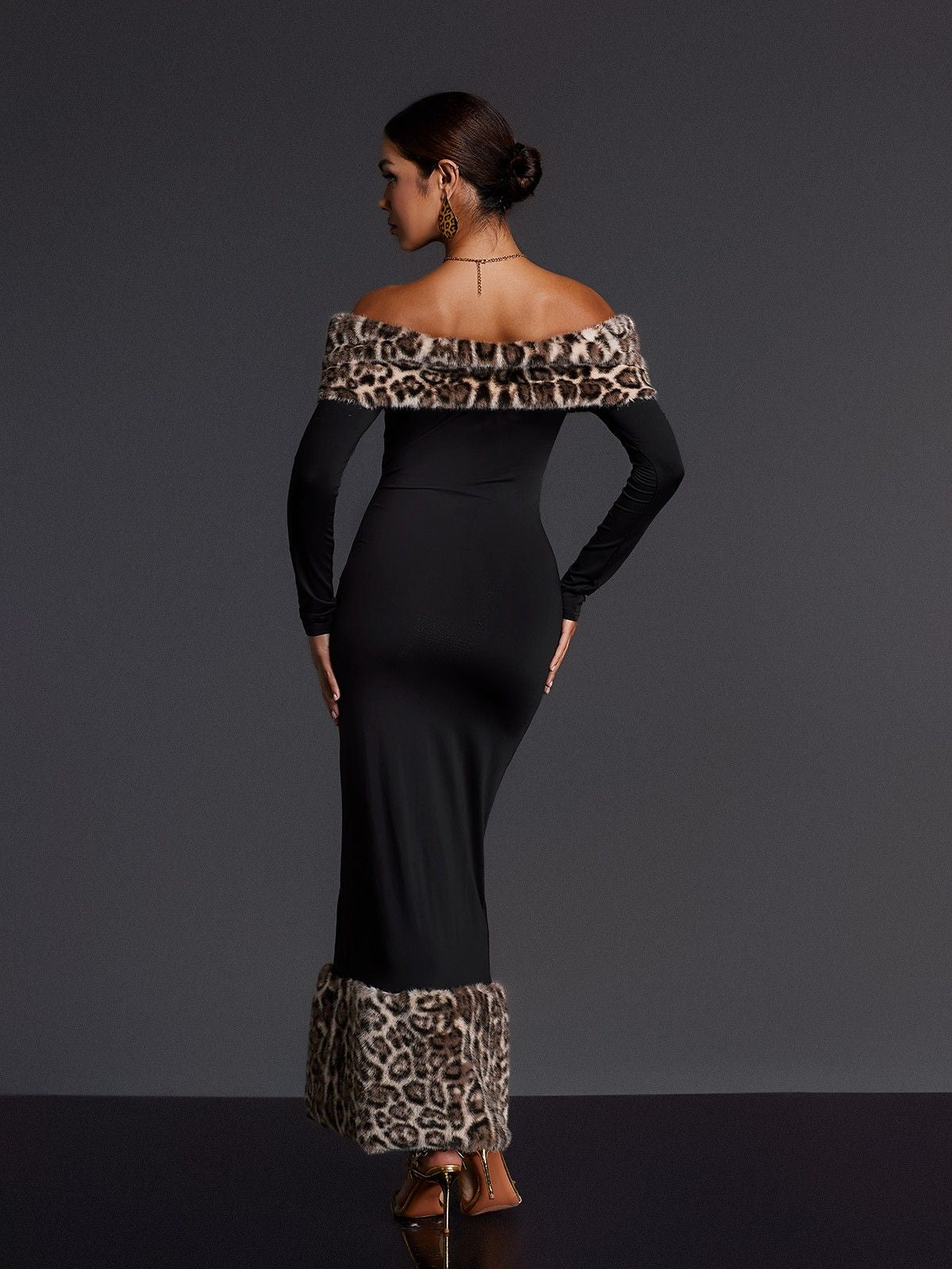 Emms Off Shoulder Leopard Maxi Dress