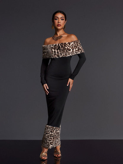 Emms Off Shoulder Leopard Maxi Dress