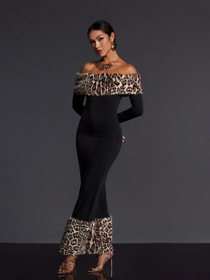 Emms Off Shoulder Leopard Maxi Dress