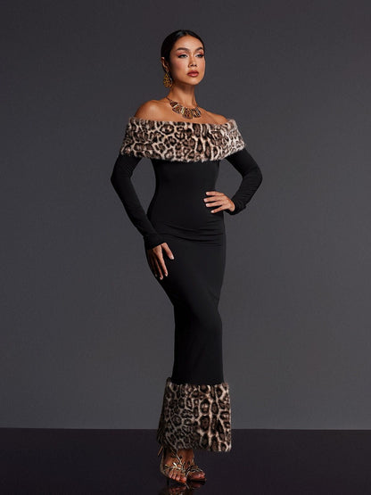Emms Off Shoulder Leopard Maxi Dress