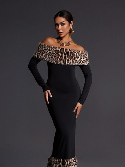 Emms Off Shoulder Leopard Maxi Dress